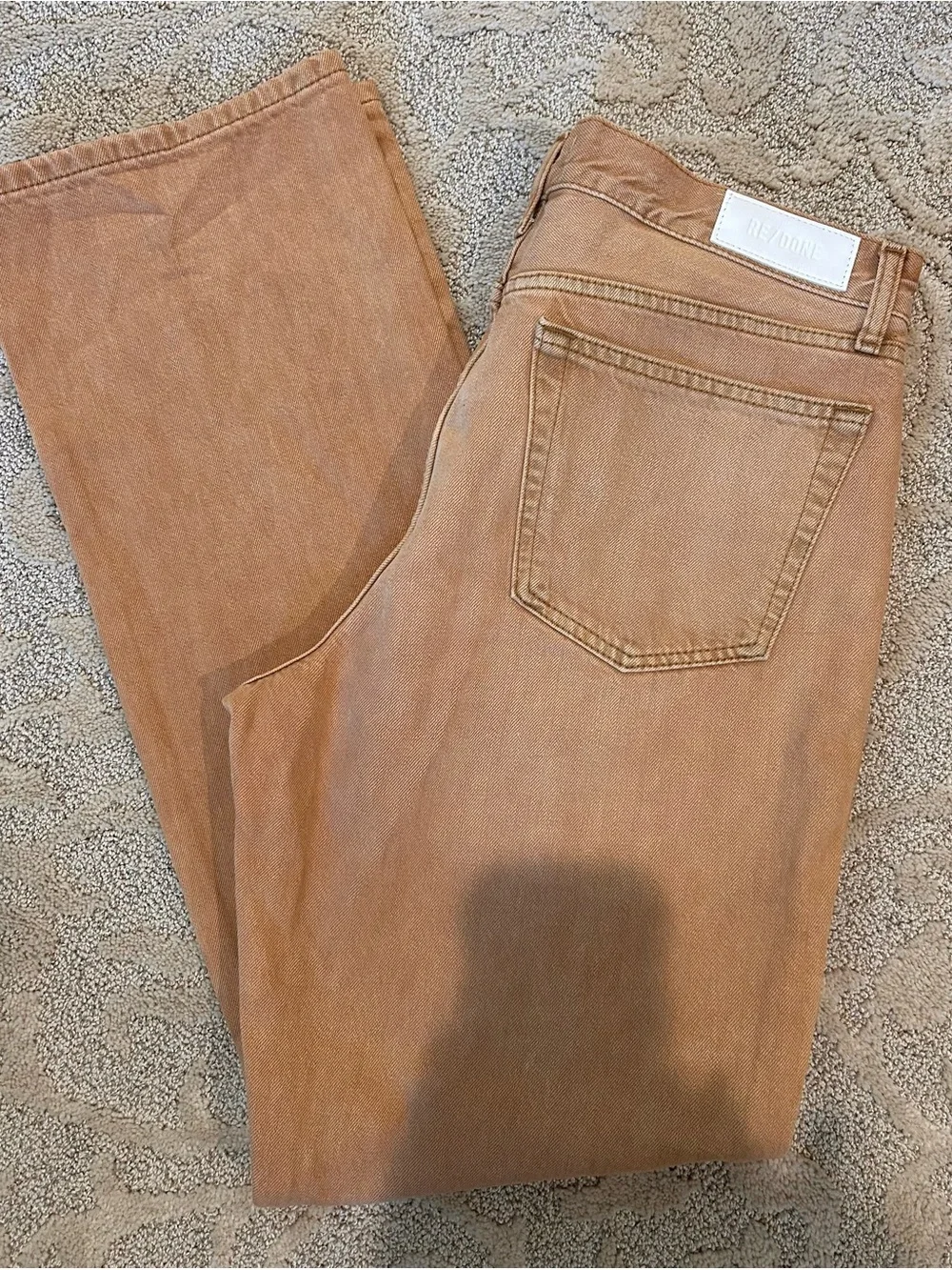 Re/Done Women's Tan Straight-Leg Jeans with Decorative Knee Stitching.